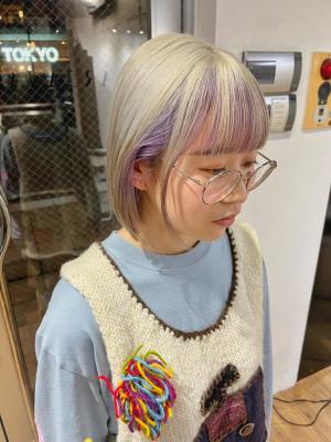 外国人風カラー　ネオンカラー　シアーグレージュ　ボブウルフ