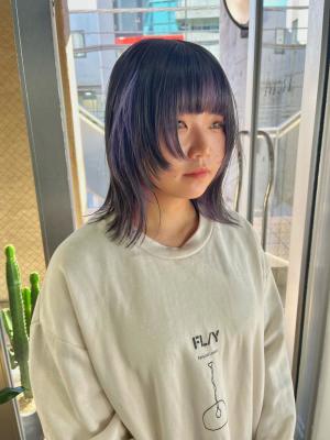 外国人風カラー　ネオンカラー　シアーグレージュ　ボブウルフ