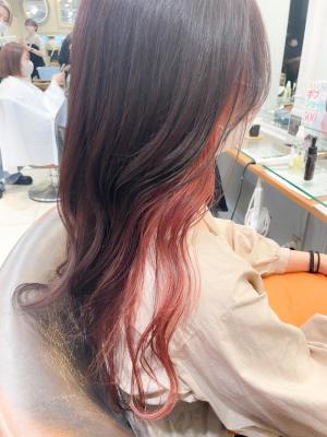ロングヘア チェリーレッド インナーカラー【横浜】w