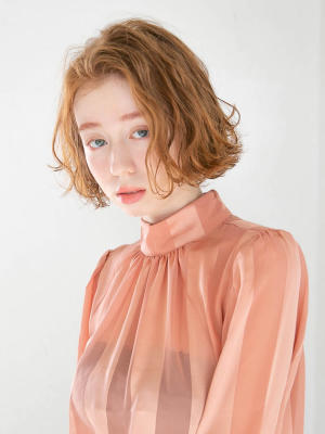 三軒茶屋_レディース_ショート_オレンジベージュ_コテ巻き