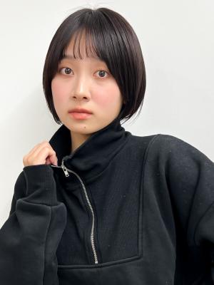 【長谷川】黒髪シースルーバングボブ