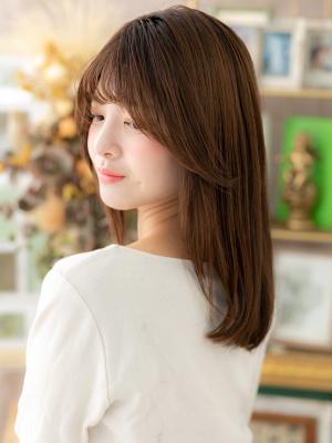 大人かわいいシースルーバングワンカール　パールミルクティ