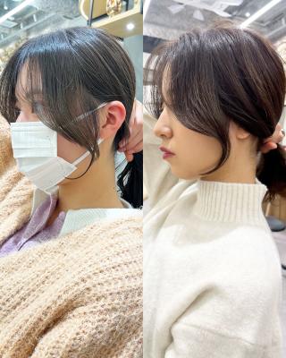 韓国顔まわり前髪シースルーバングレイヤーカット
