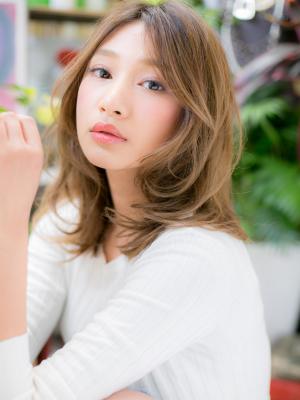 小顔センターパート抜け感ヘアくびれミディ　かきあげバング