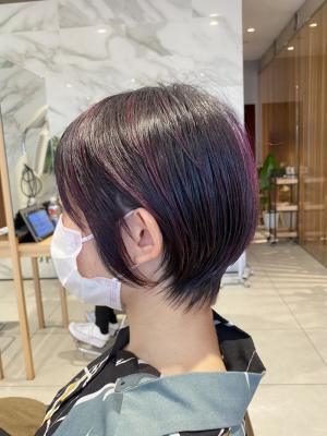 ピンクハイライト&ショートカット