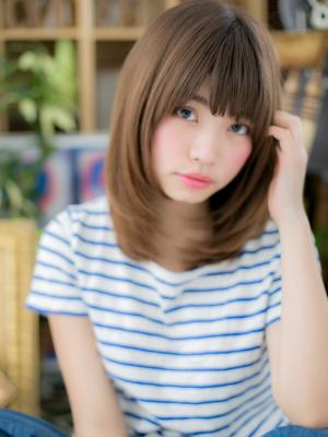 大人かわいい暖色系カラー鎖骨ミディアム　うるツヤ
