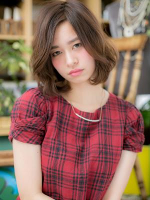 くせ毛風ひし形シルエットエアリーミディ　ダークアッシュ