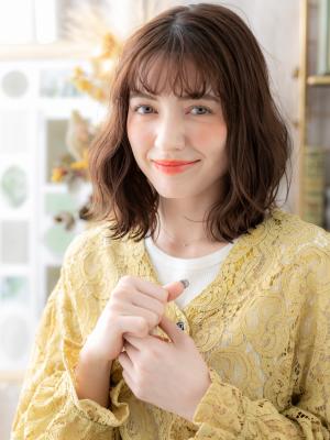 前髪パーマくせ毛風波巻き小顔エアリーミディ　こなれヘア
