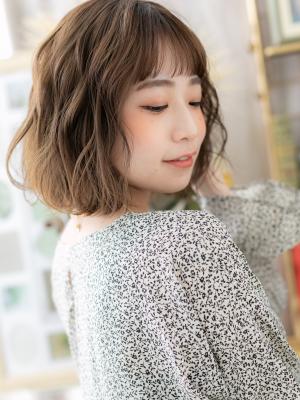 波巻きくせ毛風春パーマ小顔エアリーミディ　ゆるふわ巻き