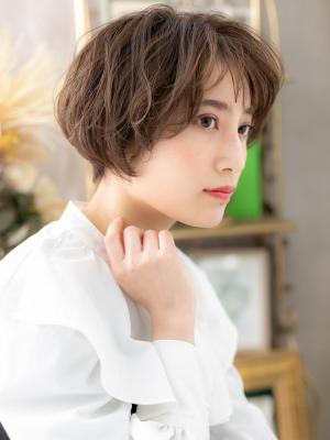 シースルーバングゆるふわ小顔ボブショート　ダークグレージュ
