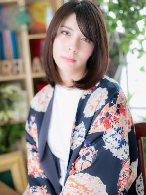 透け感艶カラー前下がり小顔ワンレンセミディグレージュアッシュ
