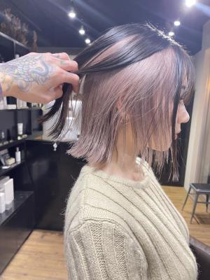 大人可愛いチョコレートモードプリカール外はねボブハイライト