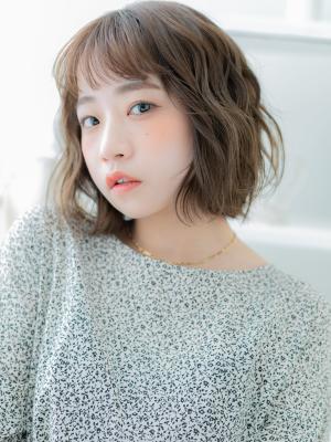 波巻きくせ毛風春パーマ小顔エアリーミディ　ボブパーマ