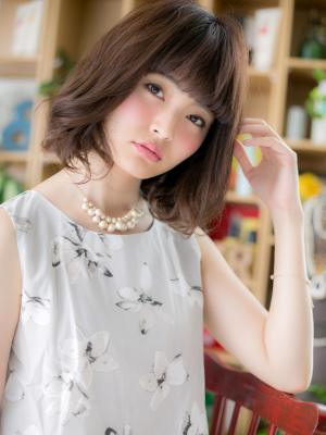 バレイヤージュくせ毛風小顔フレンチガーリー　ボブパーマ