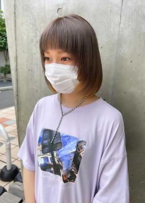 大人可愛いチョコレートモードプリカール外はねボブハイライト