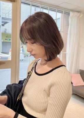ココアベージュ韓国ボブ顔周りレイヤー【横浜】