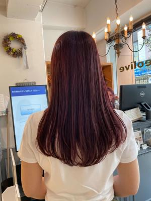 レッドブラウン　ロング　美髪カラー【横浜】