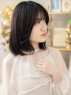 アッシュブラック大人かわいいエアストレートグレージュアッシュ