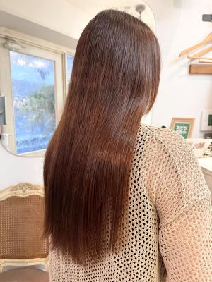 髪質改善トリートメントロングヘア縮毛矯正ハイトーンベージュ
