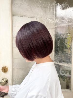 艶髪ミニボブブリーチ一回ラベンダーピンクカラー加工なし