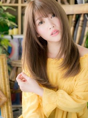 バレイヤージュオレンジブラウン小顔ロング　レイヤーロング