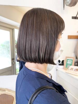 透ける透明感カラー内巻きボブ簡単スタイリングオイル仕上げ