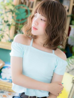外国人風ハイライトカラー小顔ランダムパーマ　ことりベージュ
