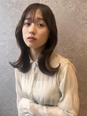 三軒茶屋_レディース_セミロング_韓国巻き_小顔_ブラウン