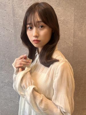 三軒茶屋_レディース_セミロング_ブラウン_韓国巻き_小顔
