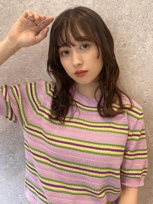 三軒茶屋_レディース_セミロング_コテ巻き_ブラウン_パーマ 三軒茶屋_レディース_セミロング_コテ巻き_ブラウン_パーマ
