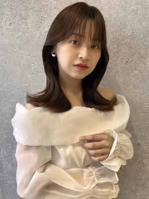 三軒茶屋_レディース_セミロング_ブラウン_コテ巻き_韓国