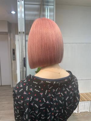 艶髪ハイトーンピンクベージュボブ髪質改善トリートメント渋谷