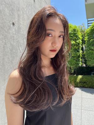 斜めバング　グレージュカラーシルキーベージュ　マッシュパーマ