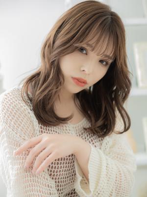 シースルーバング韓国風波巻きレイヤーロング シルキーベージュ シースルーバング韓国風波巻きレイヤーロング シルキーベージュ