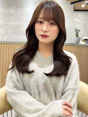 韓国顔まわり前髪カットくびれ巻き透明感カラー