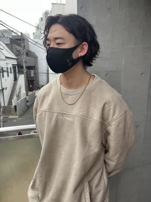 束感ショート　波巻き　ハイライト マッシュパーマ