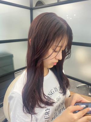《三軒茶屋 N°aria》韓国レイヤーカット艶髪ワインレッドのイメージ画像
