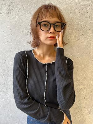 三軒茶屋_レディース_ミディアム_ブラウン_ボブ_コテ巻き