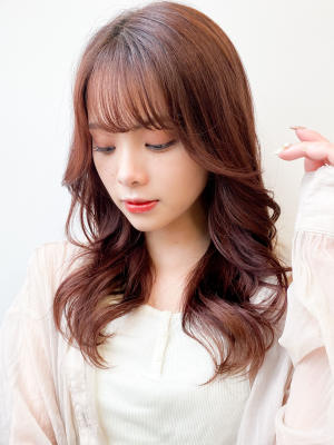 10代20代韓国ヘア/韓国前髪/韓国ヘアロング/ピンクカラーのイメージ画像