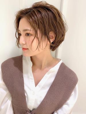大人可愛いウェーブショート/30代/40代/50代/丸み