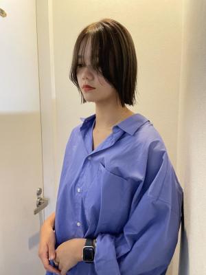 前髪　マルチボブ　ピンクベージュ　インナーグレージュ　ウルフ
