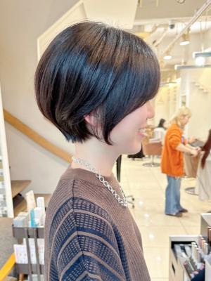 暗髪丸みショートボブ酸性ストレート縮毛矯正髪質改善横浜