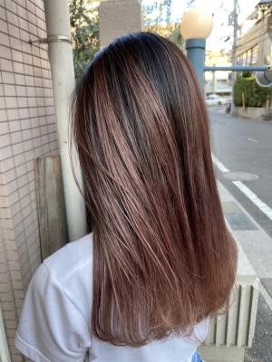 バレイヤージュ×ピンクグレージュ