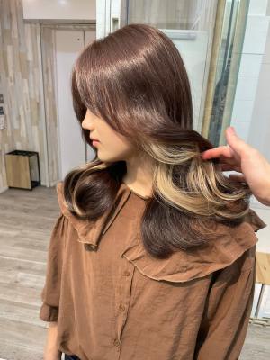 韓国風ゆるふわ巻き艶髪グレージュイヤリングカラー