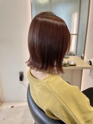 暖色系カラー◎切りっぱなしボブ