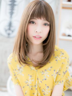 大人可愛いハイライト小顔シースルーバング　ことりベージュ