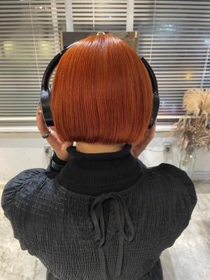 フルバングレッドブラウン似合わせカットカルマパーマ