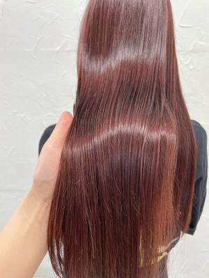 チェリーピンク暖色系カラー透明感カラー韓国くびれヘア