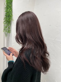 ピンクブラウン暖色系カラー透明感カラー韓国くびれヘア