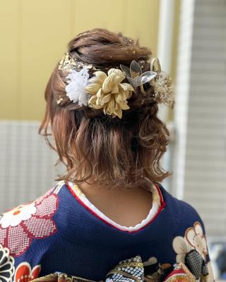 卒業式ヘアアレンジ　和装アレンジ　ハーフアップ